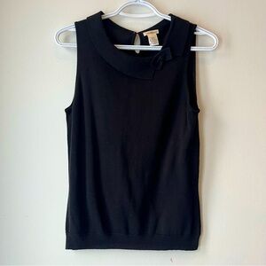 Gloria Vanderbilt Black Sleeveless Knit Top Bow Collar Retro Mod Minimalist